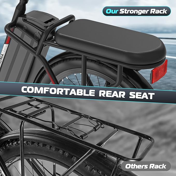 Caroma Electric Scooter with Seat, 48V Removable Battery E-Bike, Up to 30Miles&20MPH, 500/800/1200W Motor, 20" Fat Tire Adult Electric Bicycles for Commuting with Basket