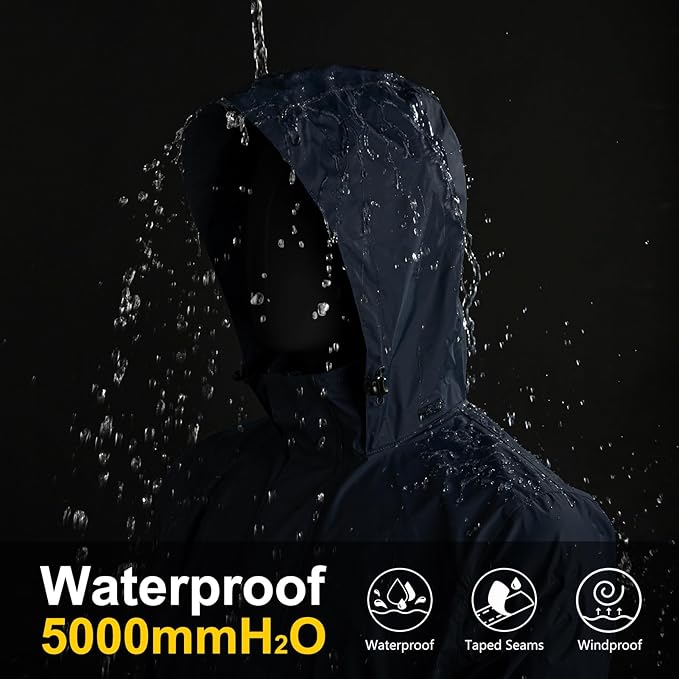 33,000ft Packable Rain Jacket Men's Lightweight Waterproof Rain Shell Jacket Raincoat with Hood for Golf Cycling Windbreaker
