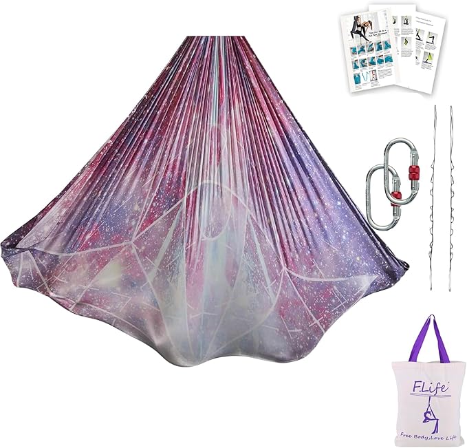 F.Life Aerial Yoga Hammock kit- Yoga Swing Multicolor 5 yards-Flying Yoga Include Daisy Chain,Carabiner and Pose Guide