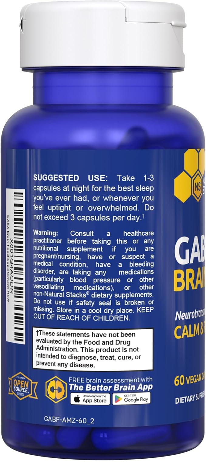 GABA Brain Food - GABA Supplement with L-Citrulline & Grape Seed Extract - Supports Calm & Relaxation - Nighttime Sleep Aid - Supports Production of Gamma Aminobutyric Acid - 60 L-Citrulline Capsules