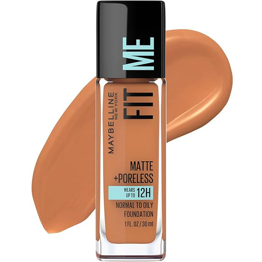 Maybelline Fit Me Matte + Poreless Liquid Oil-Free Foundation Makeup, Spicy Brown, 1 Count (Packaging May Vary)