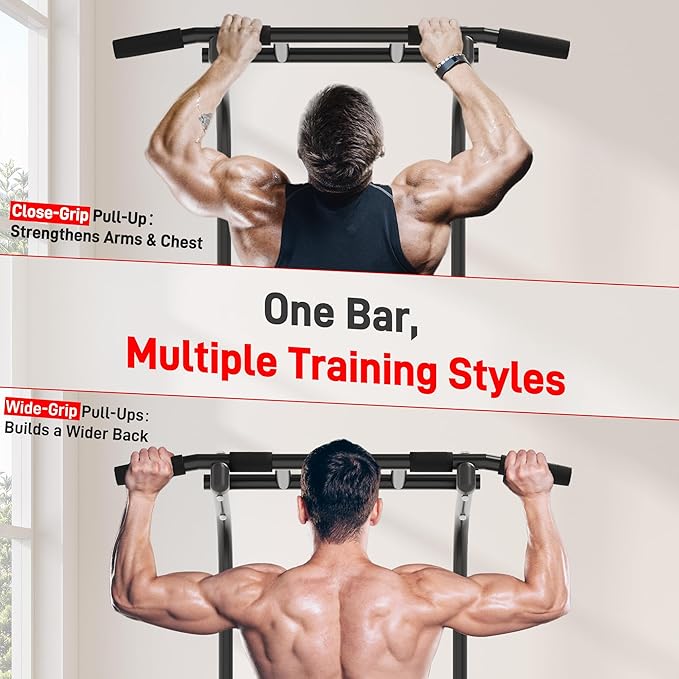 Outdoor Basic Power Tower Max Pull Up Bar and Dip Station - Heavy Duty 1600LBS Weight Capacity, Reinforced Steel Frame for Maximum Stability, Multi-Function Home Gym Equipment with Adjustable Height for Strength Training Fitness