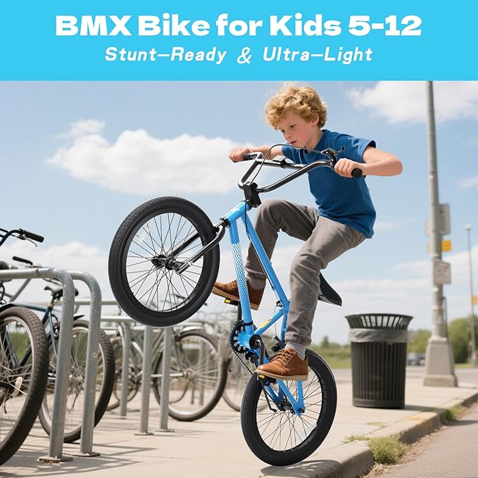 67i Boys BMX Bike 18/20 Inch Ages 8-12 Kids Bicycle with Front Rear U Brake Adjustable Seat Iron Fork 2.09" Wide Tires