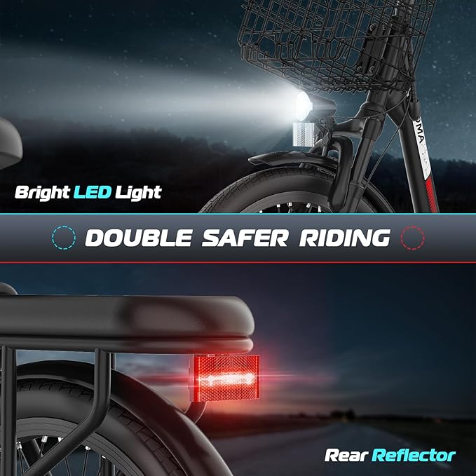 Caroma Electric Scooter with Seat, 48V Removable Battery E-Bike, Up to 30Miles&20MPH, 500/800/1200W Motor, 20" Fat Tire Adult Electric Bicycles for Commuting with Basket