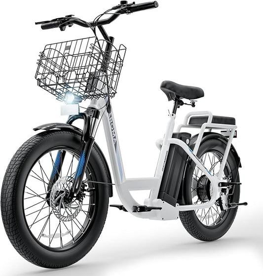 Caroma Electric Scooter with Seat, 48V Removable Battery E-Bike, Up to 30Miles&20MPH, 500/800/1200W Motor, 20" Fat Tire Adult Electric Bicycles for Commuting with Basket