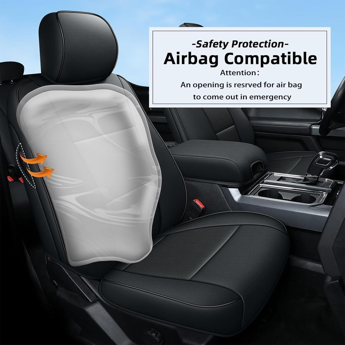 AOMSAZTO Front Seat Covers for Ford F150 XL XLT: 2015-2024 SuperCrew & F250 F350 F450 2017-2024 Super Duty Crew Cab XL XLT Faux Leather Full Set Seat Cover (Black, 2PCS Front)