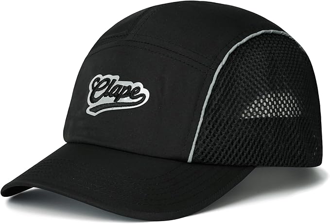CLAPE Quick Dry 5 Panel Hat for Men, Breathable Mesh Short Brim Baseball Cap, Reflective Ajustable Outdoor Sport Running Hat
