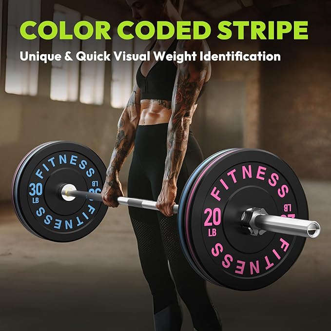 Rubber Weight Plates, Olympic Bumper Plate Set 2-Inch, 45/100 / 160/190 / 260/300 lb Barbell Weights for Home Gym, Colored Standard Strength Training Plates for Weightlifting