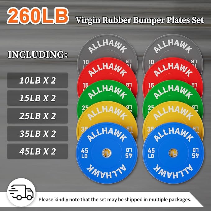 Colorful Olympic Bumper Plates, 2-inch Stainless Steel Insert, Virgin Rubber Weight Plate Set for Barbell Weight Lifting and Strength Training Home Gym