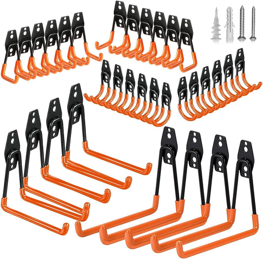 32 Pack Garage Hooks garage organization Steel Heavy Duty Garage Storage Hooks Utility Steel Wall Mount Garage Hanger &Organizer for Bikes,Garden Tools, Ladders, Bulk Items Ropes and More Equipment