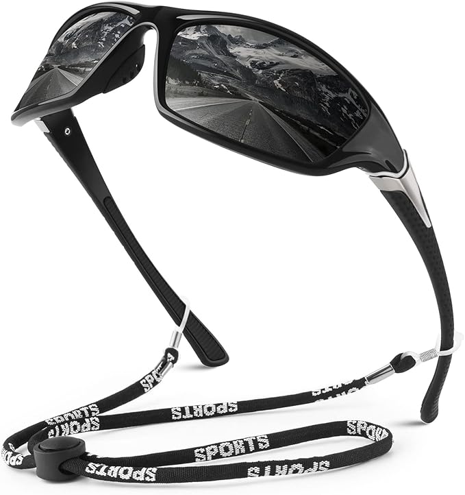 Polarized Sports Sunglasses for Men Women,Fishing Driving Rectangular Goggles UV400 Protection