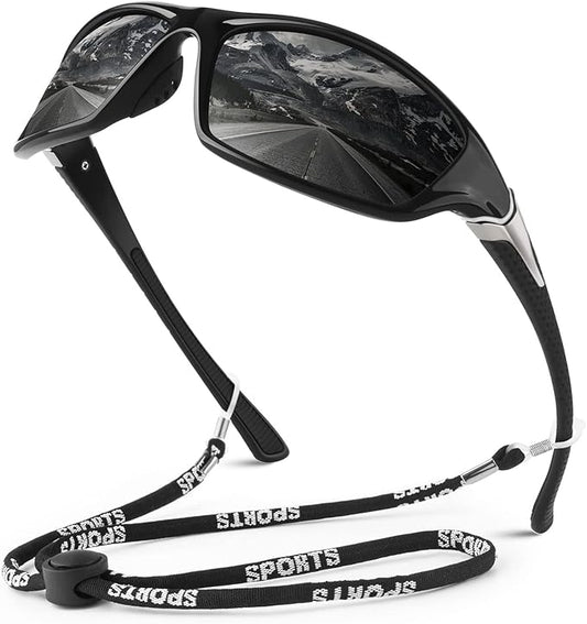 Polarized Sports Sunglasses for Men Women,Fishing Driving Rectangular Goggles UV400 Protection