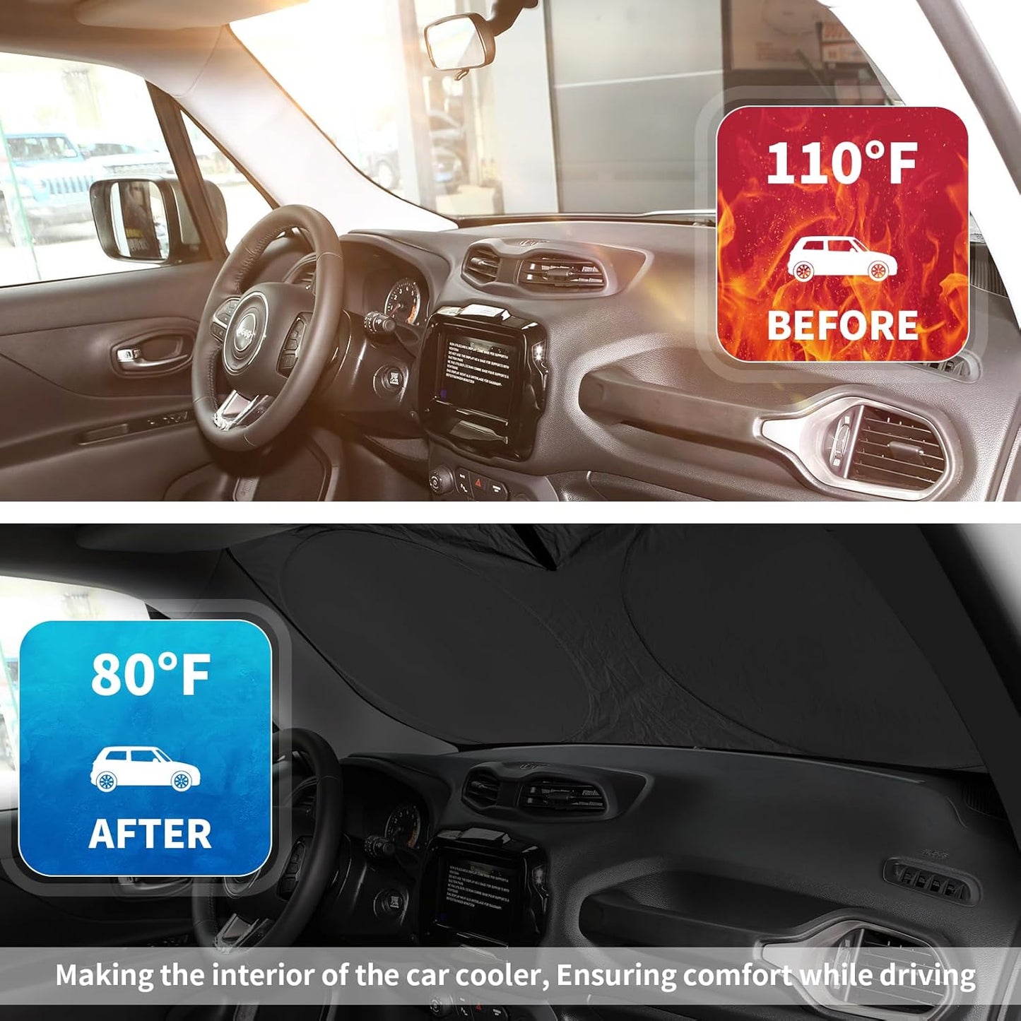 Sunshade Windshield Sun Shade for Kia K5 2021-2026 K900 Stinger Accessories, Custom Fit KIA Stinger 2017 2018-2022 2023 Front Window Foldable Sun Visor Protector Retractable UV Reflector Blocks UV Ray