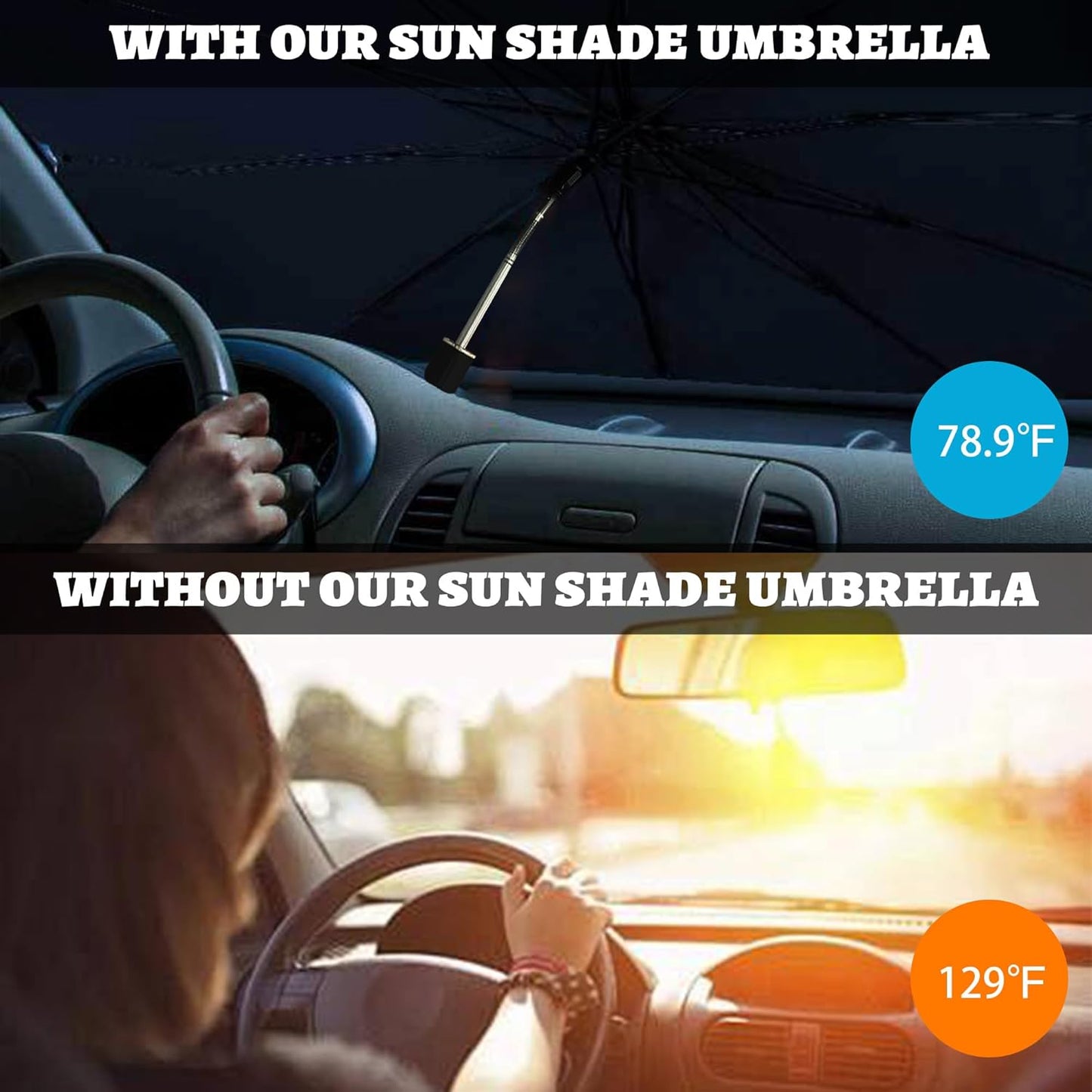 Windshield Sun Shade Umbrella, Portable Foldable, Spring Structure Wind Shield, Front Window Sunshade, Protect from Sun Rays Car Windshield, Universal for Any Car (53.1'' x 29.5'')