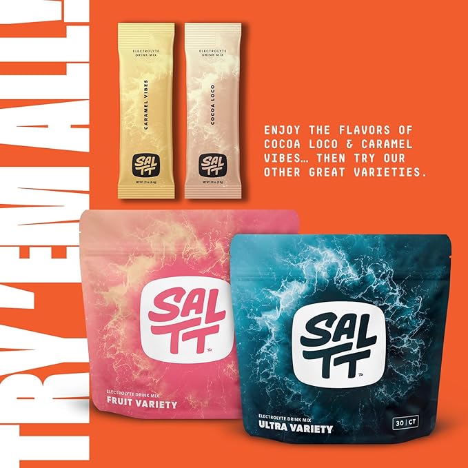 Keto Chow SALTT Electrolytes Powder Packets, Cocoa Variety Pack (30 Packets) - Magnesium, Potassium, Sodium, Trace Minerals - Vegan, Sugar Free, Gluten Free - Travel Essentials - Made in USA