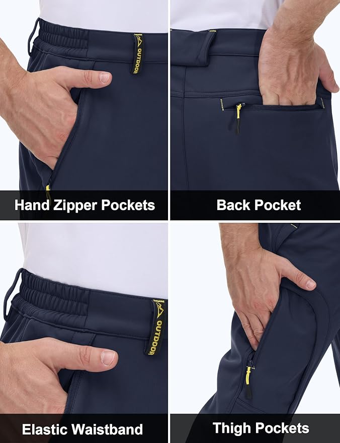 MAGCOMSEN Snow Pants for Men Water Resistant Fleece Lined 5 Zipper Pockets Winter Snowboard Hiking Insulated Ski Pants