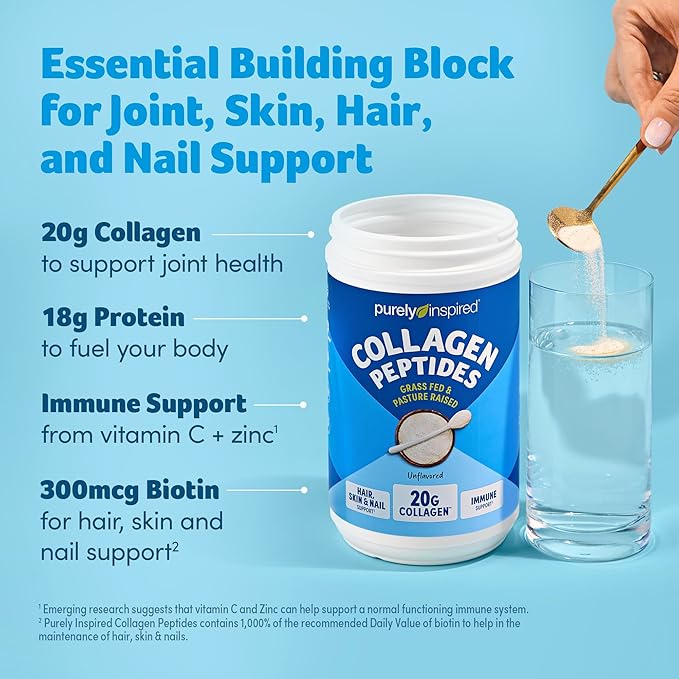 Purely Inspired Collagen Powder, Unflavored (20 Servings) - 20g Collagen Peptides Protein Powder for Women & Men - Grass-Fed & Pasture Raised - Gluten-Free, Paleo & Keto-Friendly Collagen Drink