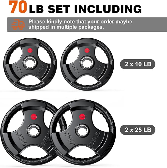 XDDIAS Rubber Weight Plates for Barbell, 2-Inch Olympic Grip Plate for Strength Training, Weightlifting and Bodybuilding in Home & Gym, Solid Cast Iron Weight Plates Pair and Sets