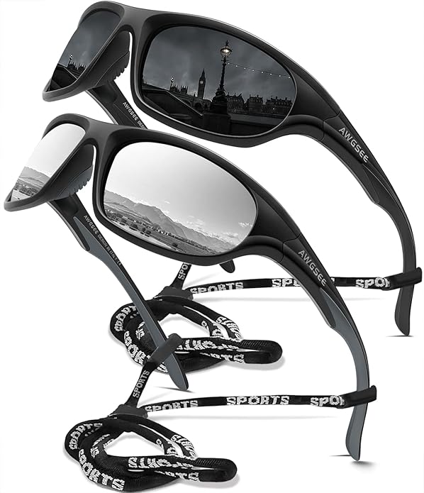 Polarized Sports Sunglasses for Men,TR90 Unbreakable Frame Sunglasses for Fishing Driving Cycling UV400 Protection