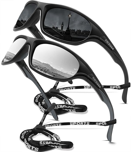 Polarized Sports Sunglasses for Men,TR90 Unbreakable Frame Sunglasses for Fishing Driving Cycling UV400 Protection