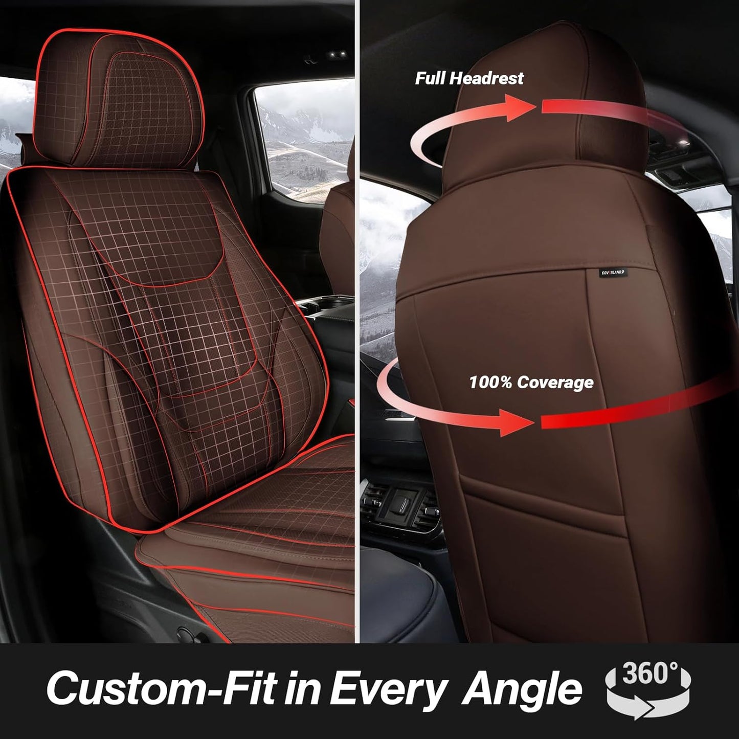 Coverland Custom Car Seat Covers Compatible with 2024-2025 Tacoma Xtra Cab, Double Cab - Premium Leather Non-Slip Waterproof Custom Interior Protector Full Set-Dark Brown [See Size Chart-Size X143]