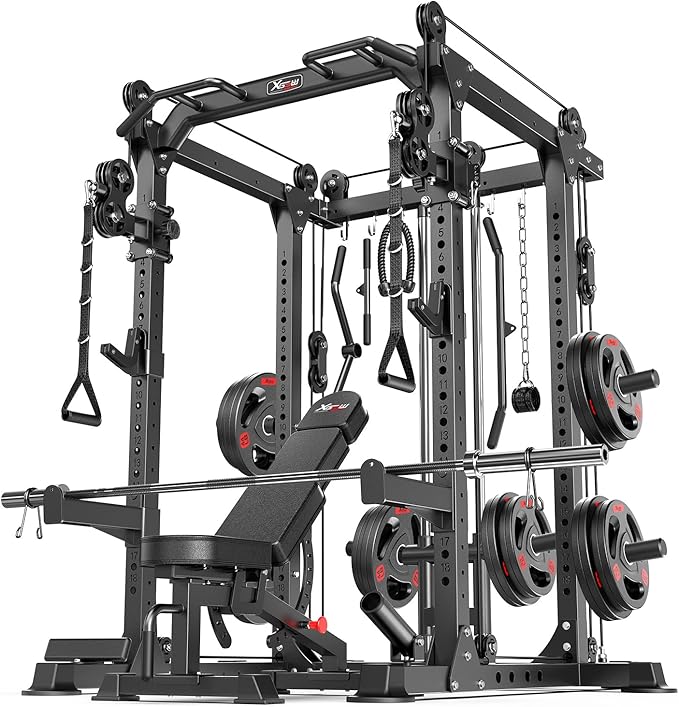 Power Rack Power Cages Multi-Function Squat Rack with Cable Crossover System Selectable More Training Attachment Weight Cage for Garage Home Gym