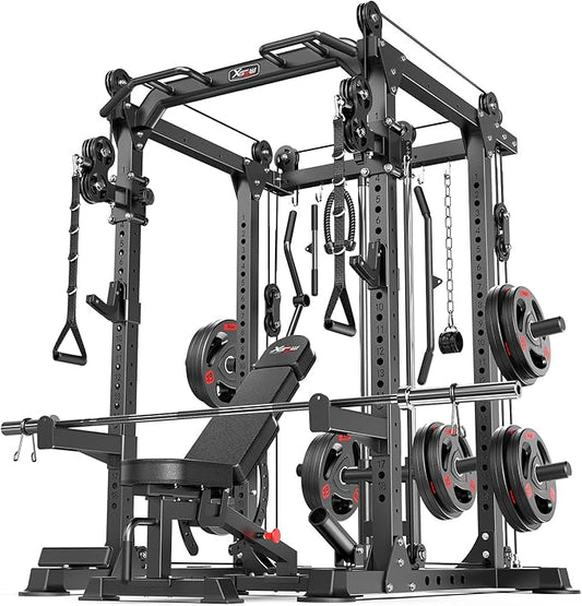 Power Rack Power Cages Multi-Function Squat Rack with Cable Crossover System Selectable More Training Attachment Weight Cage for Garage Home Gym