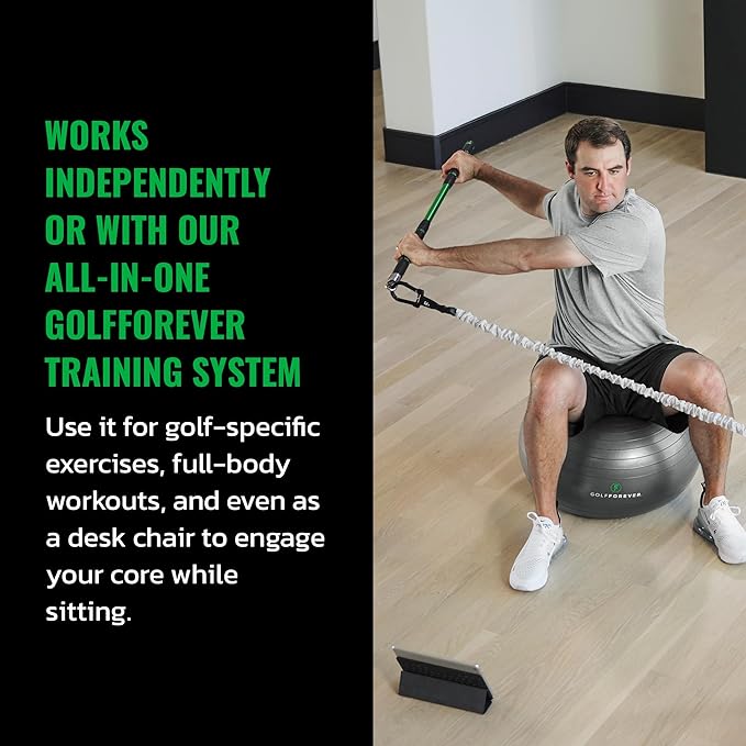 GolfForever Stability Ball Proven by Golfer Scottie Scheffler | Golf Training Exercise Ball | Premium Golf Training Workout Ball to Build Swing Speed, Improve Balance & Strengthen Core | 65cm | Grey