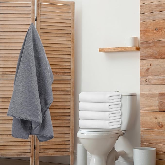 JML Microfiber Towels, Beach Towel Sets (6 Pack, 27" x 55") - Extra Absorbent, Fast Drying, Multipurpose for Bath, Swimming, Fitness, Sports, Yoga, Grey/Pink/Purple