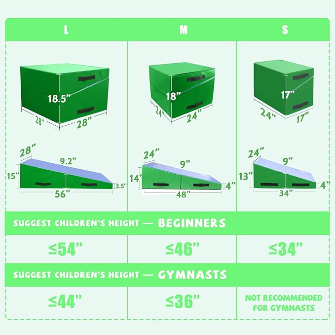 Kangaroo Hoppers Incline Gymnastics Mat, 48”x24”x14” / 56"x28"x15" / 34”x24”x13” Folding Wedge for Kids Tumbling, Skill Training, Multiple Colors Cheese Mat for Gymnastics, Home Gym Exercise