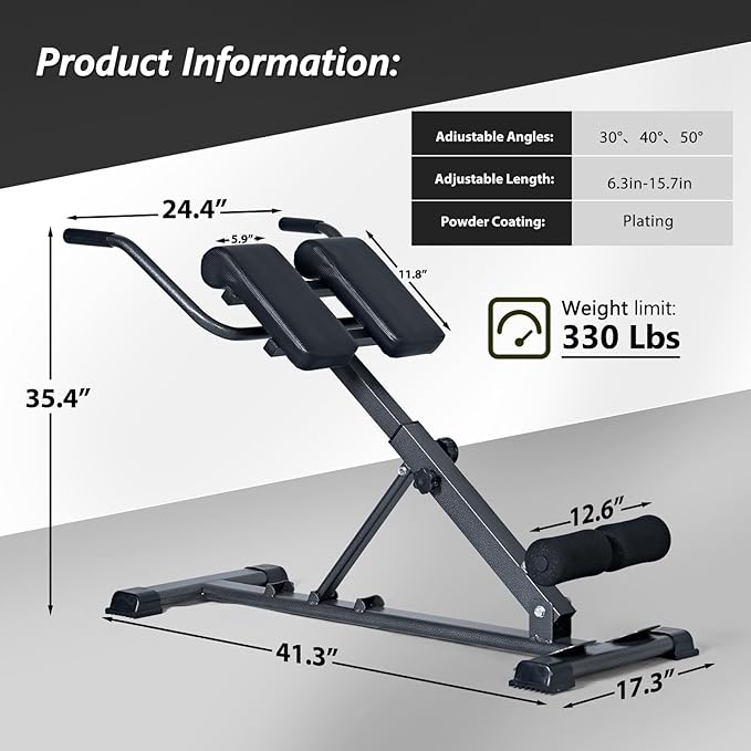 SogesPower Roman Chair Back Extension Machine, Hyperextension Bench for Hamstring,Adjustable and Foldable Exercise Equipment for Home Gym
