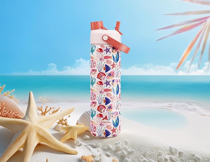 26 oz Insulated Water Bottle with 2-in-1 Straw and Spout Lid, Keep Cold 24H, Leak-Proof, Fits in Car Cup Holder, Stainless Steel Water Bottle for Sports, Travel, Gym and School (Ocean Carnival)