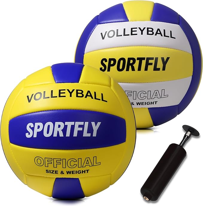 Official Size 5 Volleyball, Soft Indoor Outdoor Volleyball for Game Gym Training Beach Play, 2 Pcs Per Pack with Pump Kit