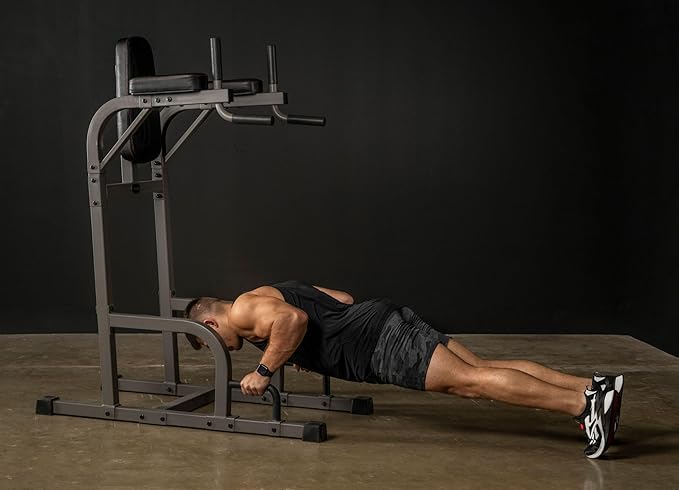 XMARK Knee Raise, Dip Stand with Push Up Station, Commercial Vertical Knee Raise, Captain's Chair, Upper Body and Core Workout Machine