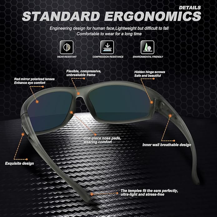 Polarized Sports Sunglasses for Men 100% UV Protection Wrap Around Unbreakable Sun Glasses for Fishing Driving