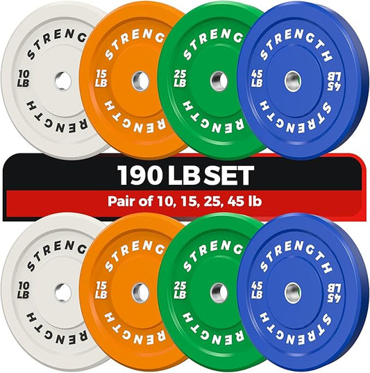 Premium Color-Coded Rubber Bumper Plates Set - 2 Inch Olympic Weight Plates for Home Gym Cross and Strength Training