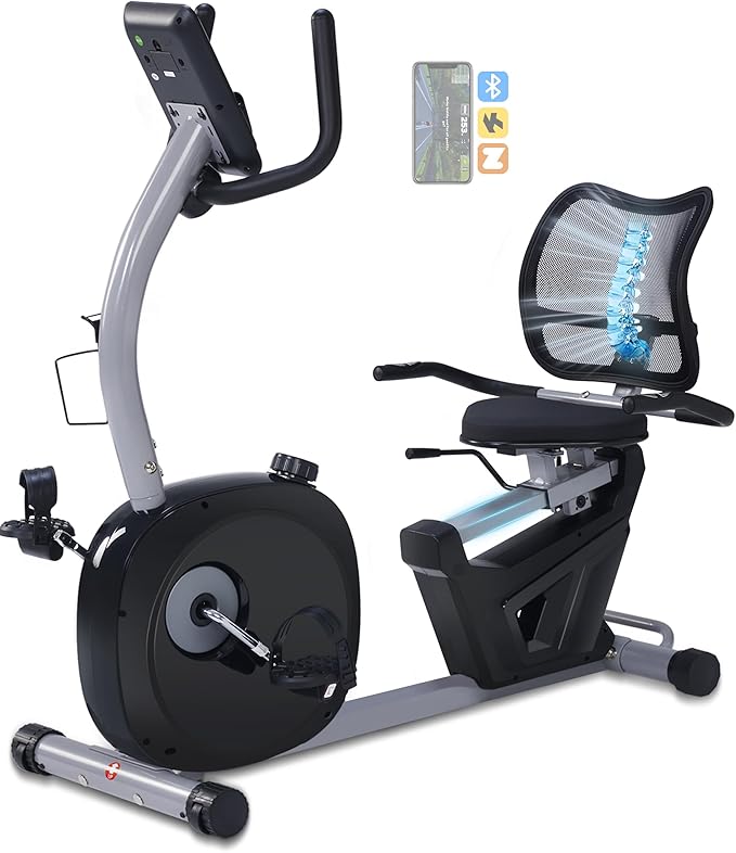 Recumbent Exercise Bike, Recumbent Bike for Home with Smart Workout APP - Recumbent Bikes with Ergonomic Backrest and Comfort Seat, 420LBS Weight Capacity, Larger Backlit Display