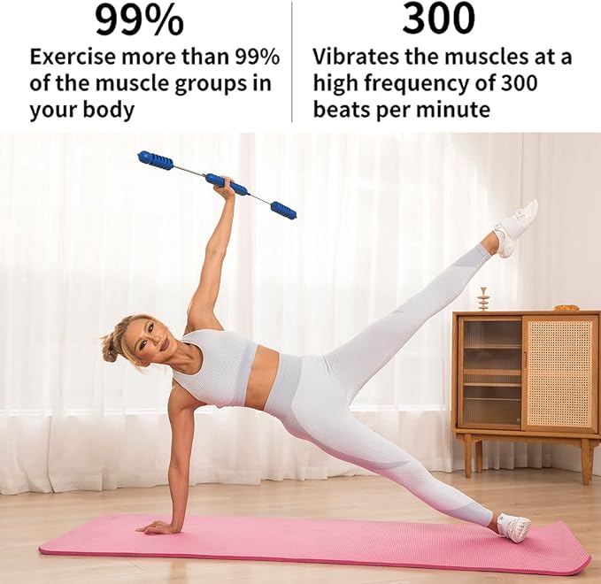 Fitness Exercise Bar,Elastic Fitness Bar,High Frequency Vibration Training Fat Buring Workout Bar for Yoga Pilates Sports,Power Twister for Arm,Abdominal Muscles Strength Exercises In Home Gym