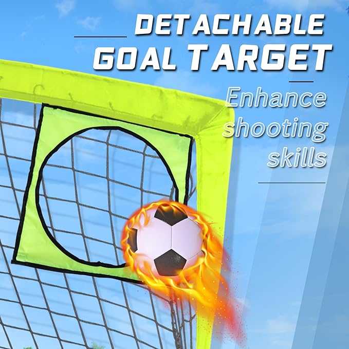 Kids Soccer Goal for Backyard, 6x4 9x5 FT Portable Soccer Nets Pop Up with Ball, Agility Ladder, Cones, Target & Carry Bag for Toddler Youth Outdoor Indoor Training Practice Sports Games Play