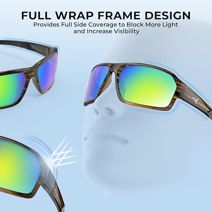 KastKing Chippewa Polarized Fishing Sunglasses, UV400 Protection Full Wrap Frame Sports Cycling Sunglasses, 1.0mm TAC Lenses