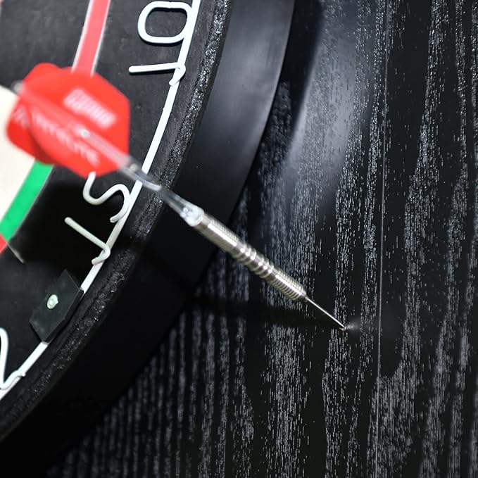 Knock-down Dartboard Backboard for A Large Area of Wall Protection Free Combination for Various Set-up Options Wooden Backboard with Black Veins Mounting Kits and Instructions Included Dartboard