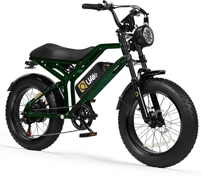 Qlife Electric Bike for Adults-1500W Peak Motor 20" Fat Tires 28MPH(Unlock to 35MPH) EBike Moped, 624-1248Wh Removable Battery Bicycle, with Dual Suspension & Brakes Motorcycle, 7-Speed,Spark