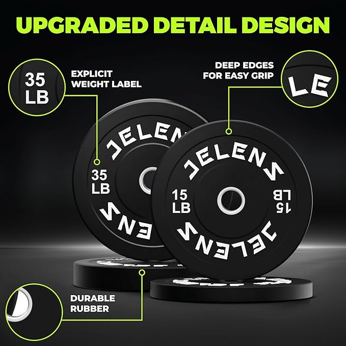 Olympic Barbell Weight Plates Set, 2-Inch Black/Colored Rubber Bumper Plate Weight Set for Strength Training and Weightlifting, Multiple Options