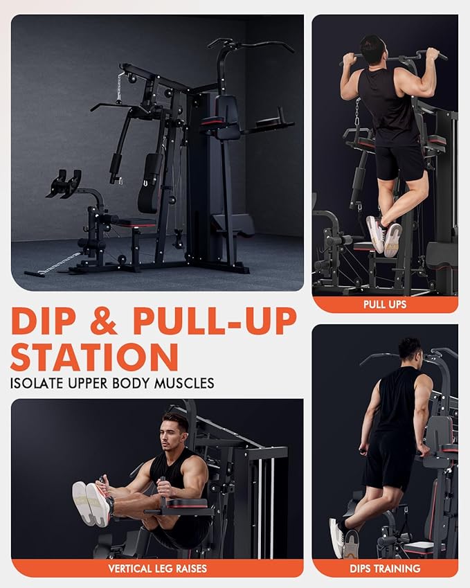 Mikolo Home Gym, Workout Station with 150LBS Weight Stack, Multifunctional Home Gym Equipment, Exercise Equipment for Full Body Strength Training