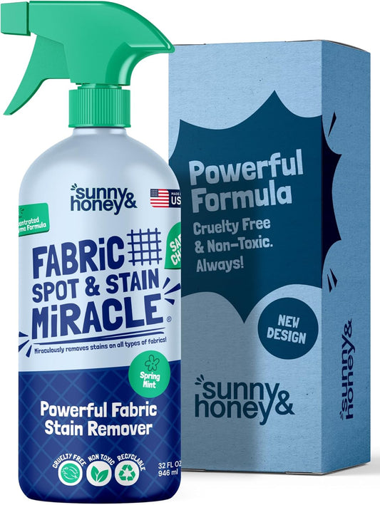 Sunny & Honey Upholstery Cleaner for Furniture - Carpet Stain Remover Spray - 32 Oz, Mint Scent - Pet & Baby Safe Fabric Cleaner