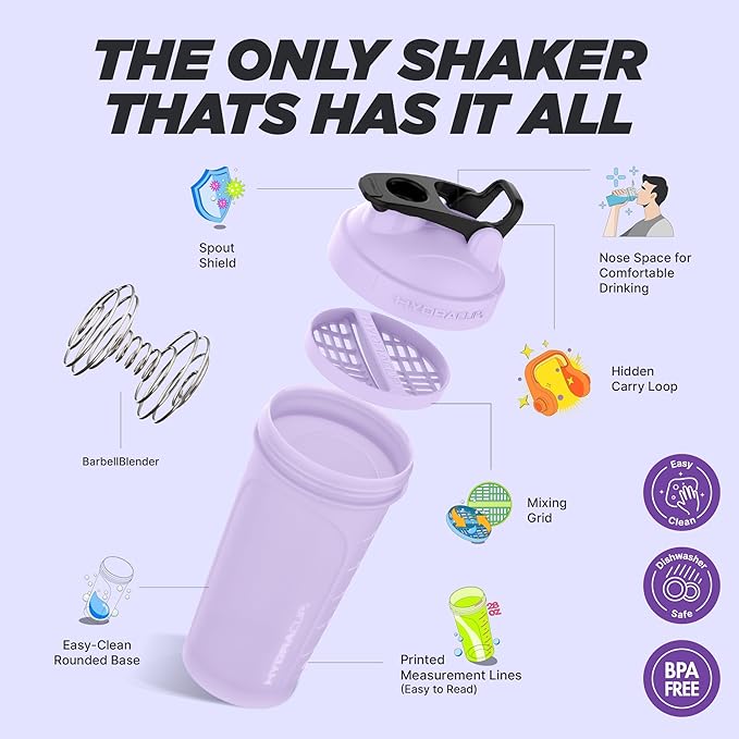 Hydra Cup ProFlow Shaker Bottles 6-Pack (28oz) | Protein Shaker Cups with Whisk Ball, Leak-Proof Lid, Hidden Carry Handle | BPA-Free Gym Mixer for Protein Powder, Mixing Supplements, Pastel Colors