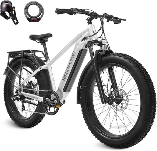 VELOWAVE Electric Bike for Adults Peak 1200W BAFANG Motor 28MPH Mountain Ebike 48V 15Ah Removable LG Cells Battery 26'' Fat Tire E Bike Shimano 7-Speed