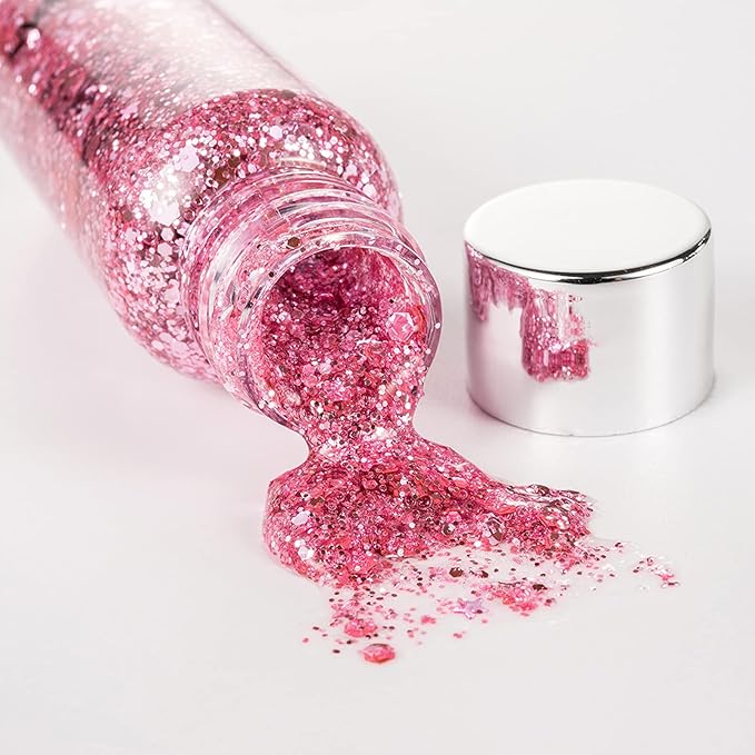 MEICOLY Pink Face Glitter,Pink Body Glitter,Sparkly Hair Glitter,Singer Concerts Lover Heart Chunky Glitter,Glitter Makeup,Mermaid Glitter Face Paint