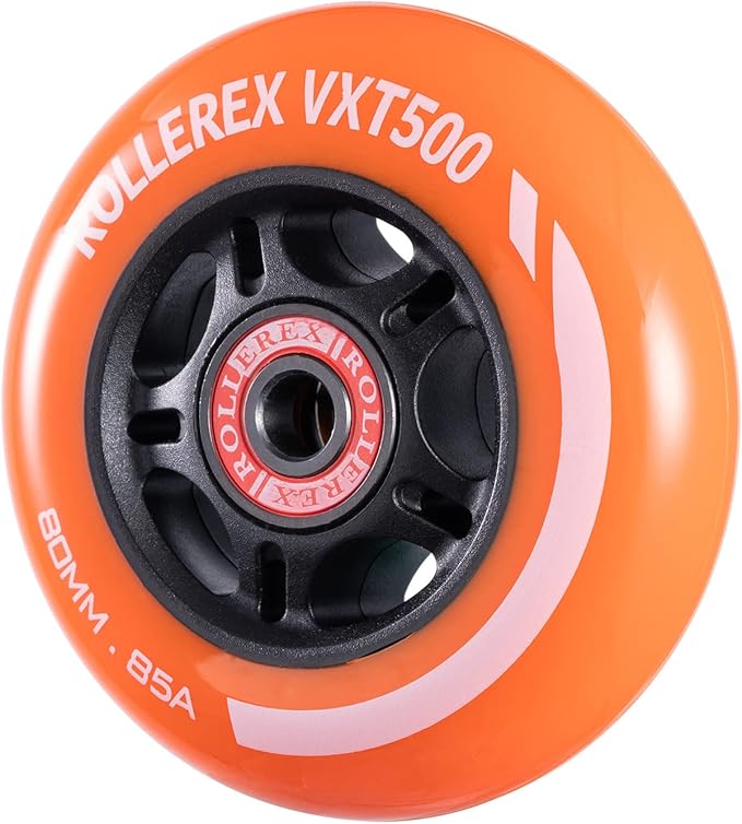 Rollerex VXT500 Inline Skate Wheels (8 Wheels w/Bearings, spacers and washers) (Various Size & Color Options Available) - for Indoor, Outdoor, Hockey - Intended for Roller Blade Wheel Replacement