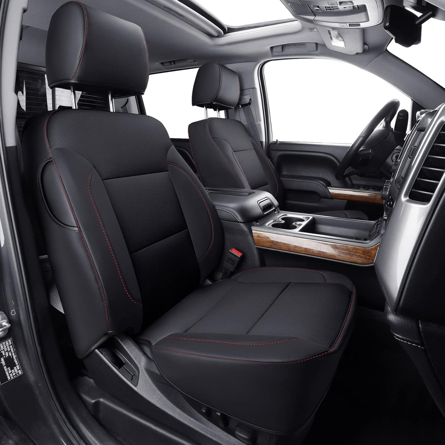 LUCKYMAN CLUB Custom Fit Seat Covers for 2014-2018 Chevy Silverado Sierra 1500 Crew Cab, 2015-2019 Silverado Sierra 2500 3500 Crew Cab (Black&Red)